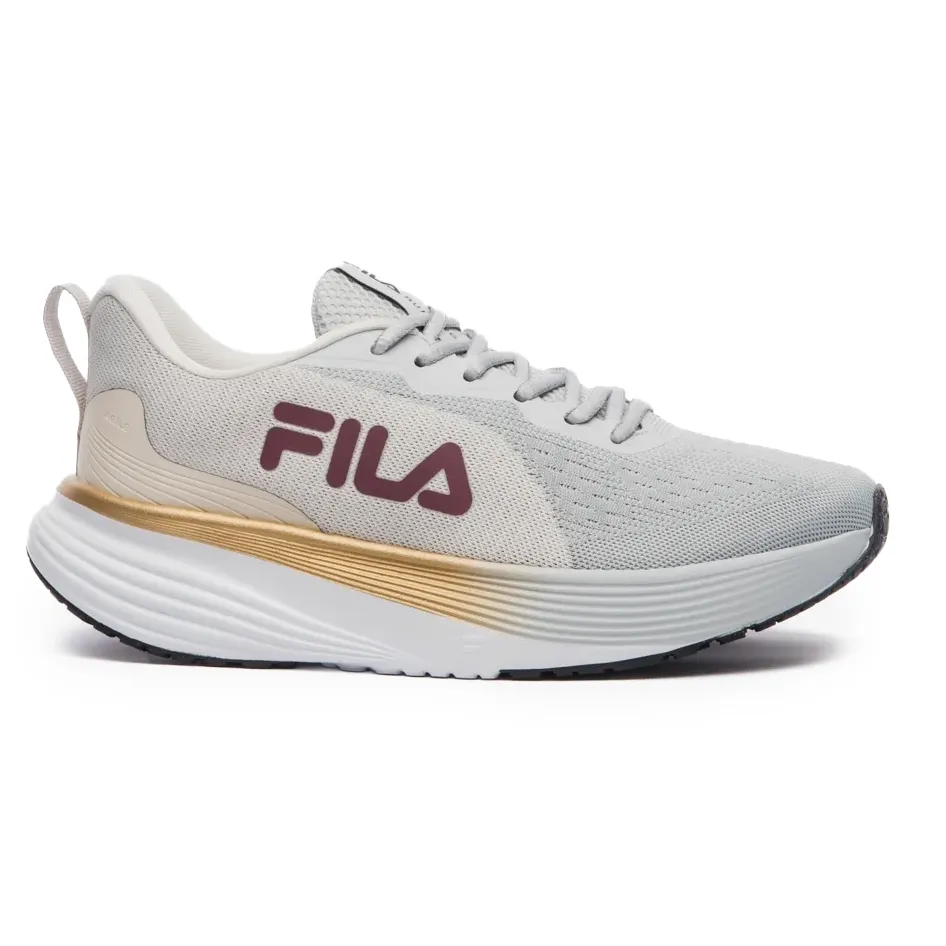 Tênis feminino Fila Agile cor bege com detalhes em marrom e solado branco e marrom